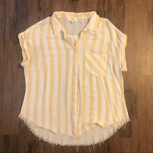 Yellow/white striped, relaxed fit button down.